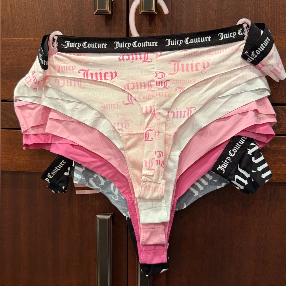 Juicy Couture NWT Sz L 5Pk Pinks, White & Black Juicy Logo Thong Panties (I054) - Picture 2 of 8